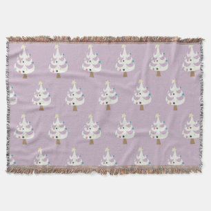 Whimsical White Christmas Trees on Purple Throw Blanket
