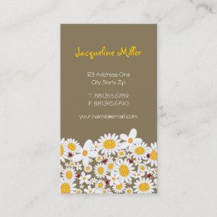 Whimsical White Daisies And Cute Red Ladybugs Chic Business Card