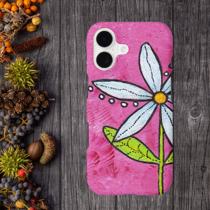 Whimsical White Daisy Flower Pink