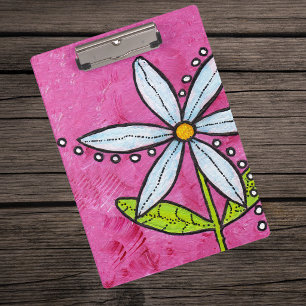 Whimsical White Daisy Flower Pink Clipboard
