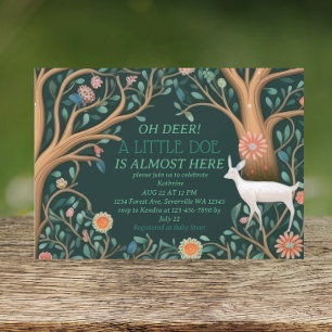 Whimsical White Deer Woodland Baby Shower Invitation