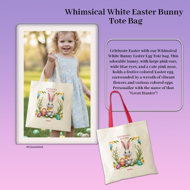 Whimsical White Easter Bunny Tote Bag (Creator Uploaded)