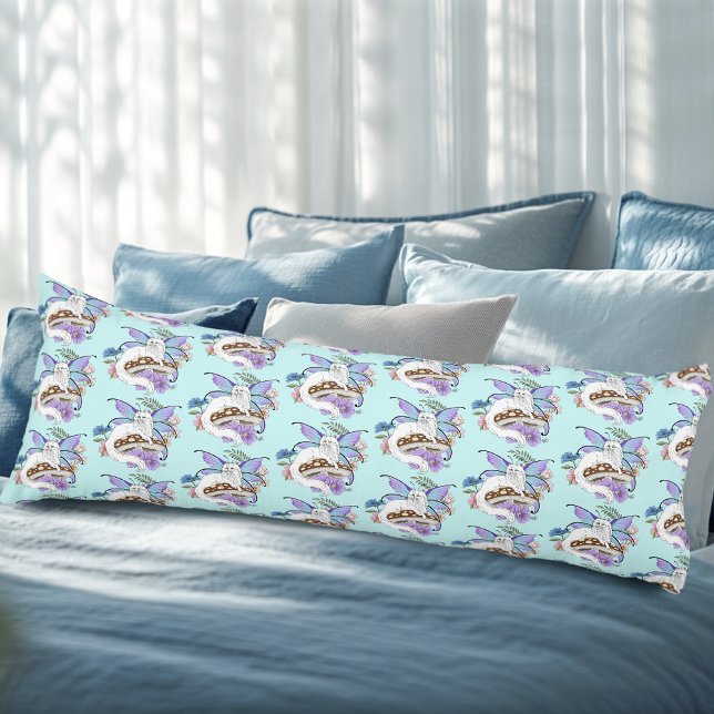 Whimsical White Fairy Cat Blue Mushroom Fantasy Body Cushion (Creator Uploaded)