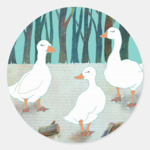 Whimsical White Geese Classic Round Sticker