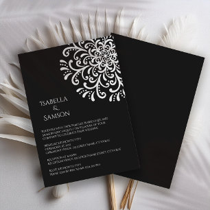 Whimsical white on black Flourish Wedding Invitation
