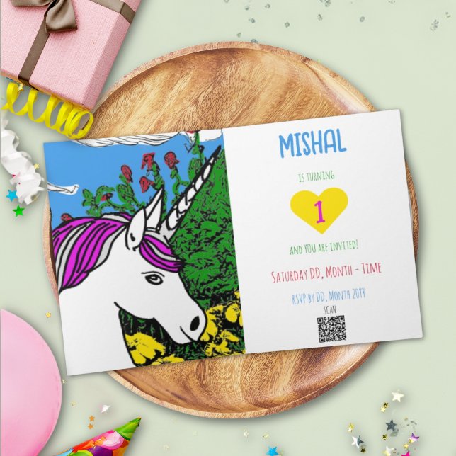 Whimsical White Purple Birthday Unicorn Invitation (Creator Uploaded)