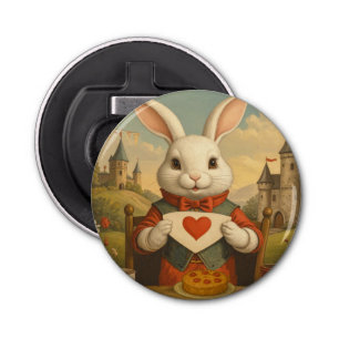Whimsical White Rabbit Hearts Enchanted Wonderland Bottle Opener