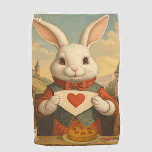 Whimsical White Rabbit Hearts Enchanted Wonderland Golf Towel