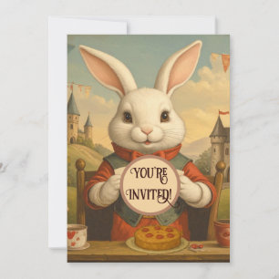 Whimsical White Rabbit Hearts Enchanted Wonderland Invitation