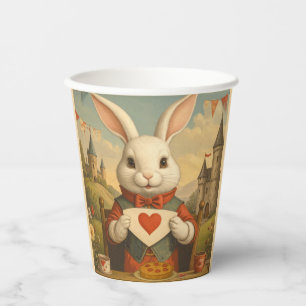 Whimsical White Rabbit Hearts Enchanted Wonderland Paper Cups