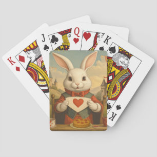 Whimsical White Rabbit Hearts Enchanted Wonderland Playing Cards