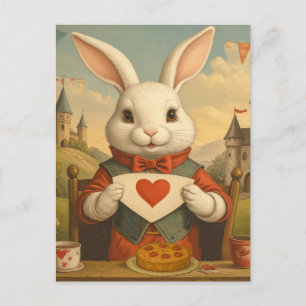 Whimsical White Rabbit Hearts Enchanted Wonderland Postcard
