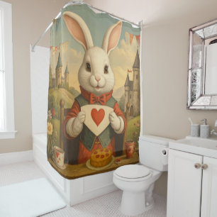 Whimsical White Rabbit Hearts Enchanted Wonderland Shower Curtain
