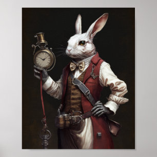 Whimsical White Rabbit Librarian Poster for Book L