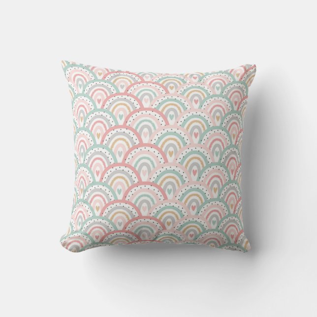 Whimsical White Rainbows and Hearts Pastel  Cushion (Front)