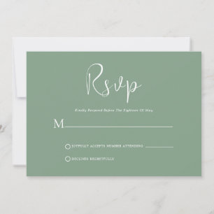 Whimsical White Script On Sage Green RSVP Card