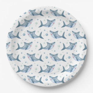 Whimsical White Sharks and Bubbles Paper Plates
