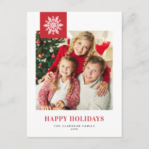 Whimsical White Snowflake Red Photo  Holiday Postcard