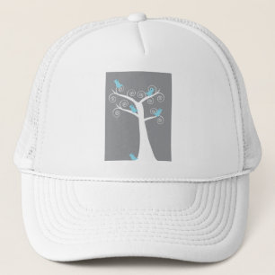 Whimsical White Spiral Tree with Blue Birds Trucker Hat
