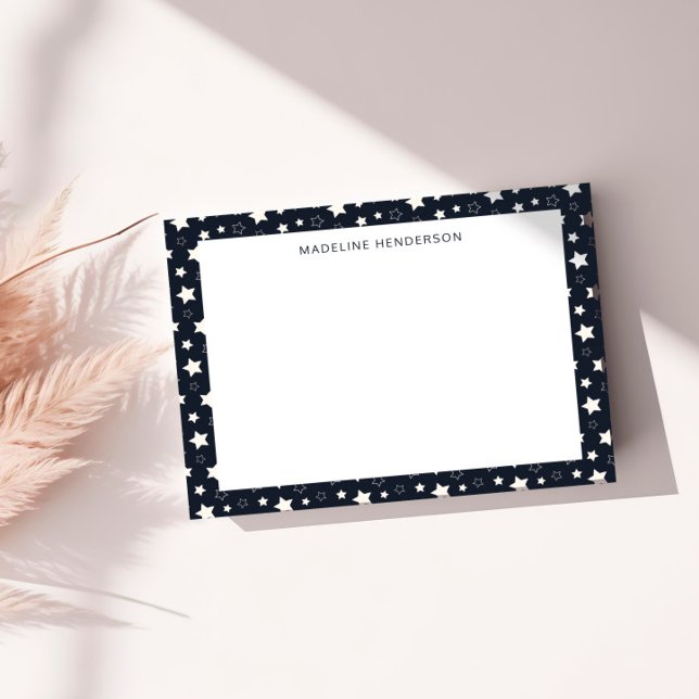 Whimsical White Stars Black Monogram Card (Creator Uploaded)