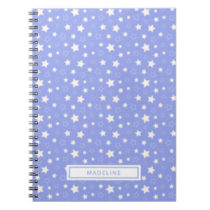Whimsical White Stars Light Blue Monogram Notebook
