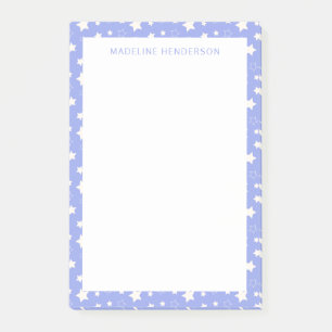 Whimsical White Stars Light Blue Monogram Post-it Notes