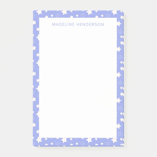 Whimsical White Stars Light Blue Monogram Post-it Notes (Front)