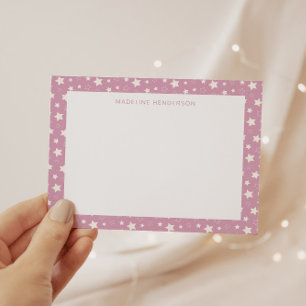 Whimsical White Stars Pastel Pink Monogram Card