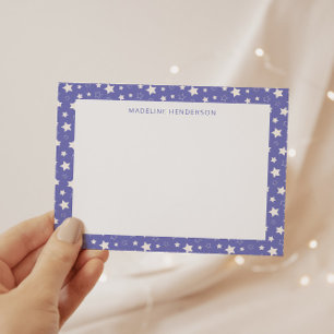 Whimsical White Stars Periwinkle Blue Monogram Card