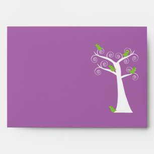 Whimsical White Tree & Green Birds Art Envelopes