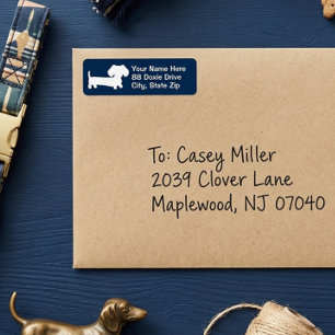 Whimsical Wiener Dog Navy Blue Address Label