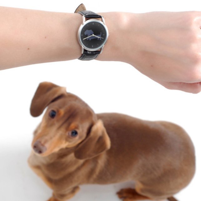 Whimsical Wiener Dog Watch - Unisex Grey Dachshund (Dachshund watch for wiener dog moms or doxie dads)