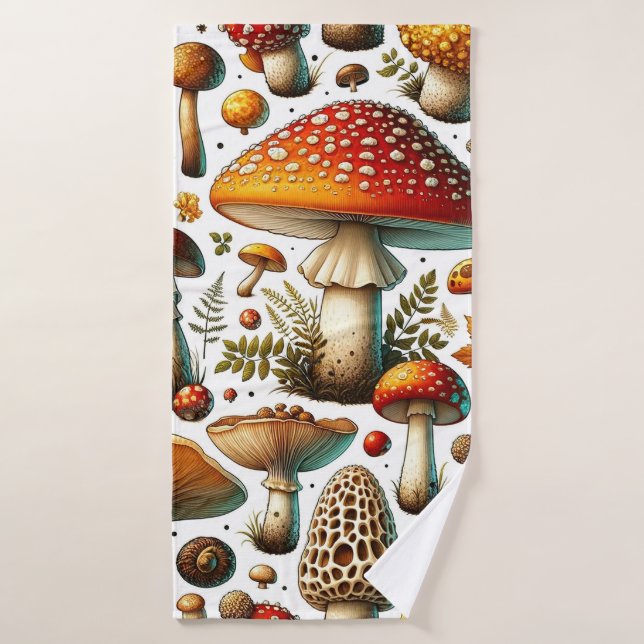 Whimsical Wild Mushrooms Bath Towel Set (Bath Towel)