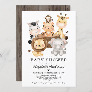 Whimsical Wild Safari Animals Neutral Baby Shower Invitation