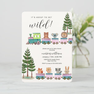 Whimsical Wild Safari Animals Train Baby Shower  Invitation