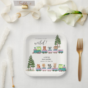 Whimsical Wild Safari Choo Choo Train Baby Shower Paper Plate