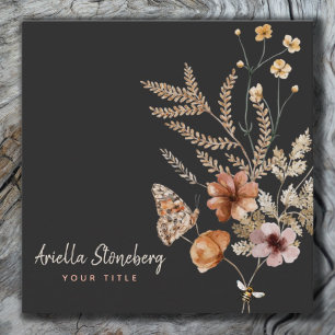 Whimsical Wildflower Blooms   Floral On Black Square Business Card