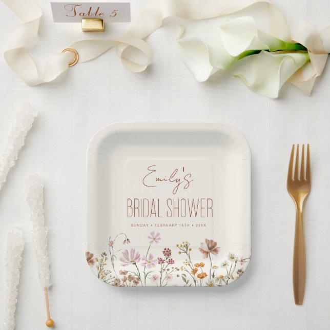 Whimsical Wildflower Boho Bridal Shower In Bloom Paper Plate (Wedding)