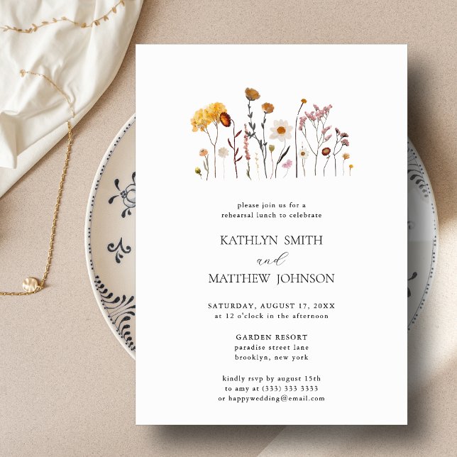 Whimsical Wildflower Boho Wedding Rehearsal Lunch Invitation (Creator Uploaded)