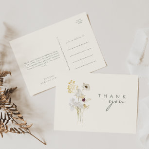 Whimsical Wildflower Bouquet Ivory Thank You Postcard