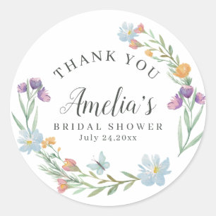 Whimsical Wildflower Bridal Shower Classic Round Sticker