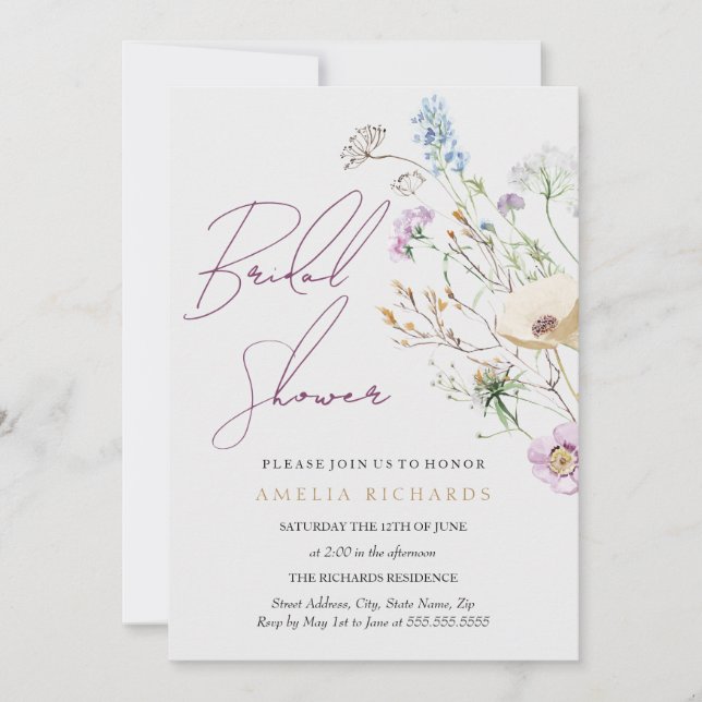 whimsical Wildflower Bridal Shower Invitation (Front)