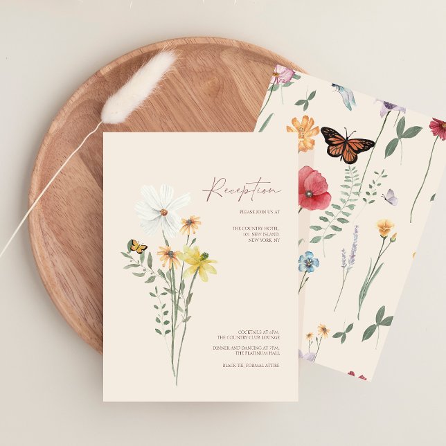 Whimsical Wildflower Butterfly Wedding Reception Enclosure Card (Whimsical Yellow Wildflowers Wedding Reception Enclosure Card)