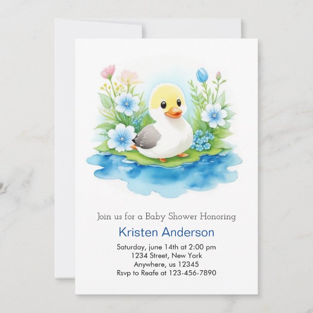 Whimsical Wildflower Duckling Boy Baby Shower Invitation (Front)