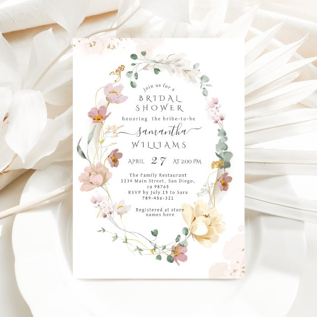 Whimsical Wildflower Elegant Photo Bridal Shower Invitation (Creator Uploaded)