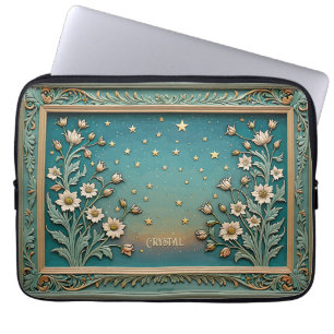 Whimsical Wildflower Evening Art Nouveau Teal Laptop Sleeve