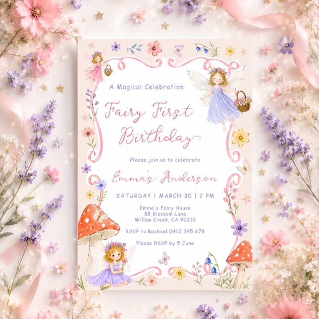 Whimsical Wildflower Fairy First 1st Birthday Invitation (Creator Uploaded)