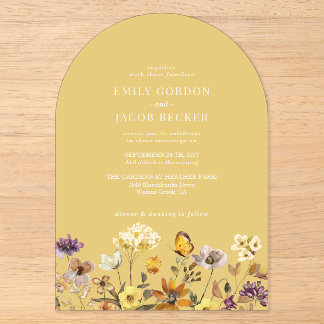 Whimsical Wildflower Fall Boho Lime Wedding Acrylic Invitations