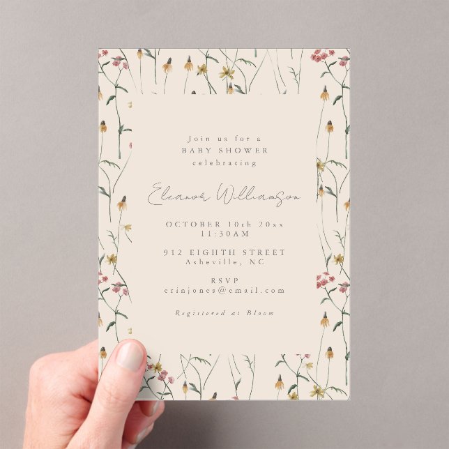 Whimsical Wildflower Floral Boho Baby Shower Acrylic Invitations (Insitu (Handheld))