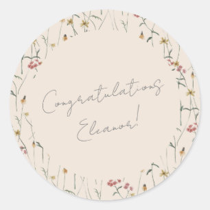 Whimsical Wildflower Floral Boho Congratulations  Classic Round Sticker